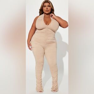 Pre-Loved Ruched Jumpsuit in Nude